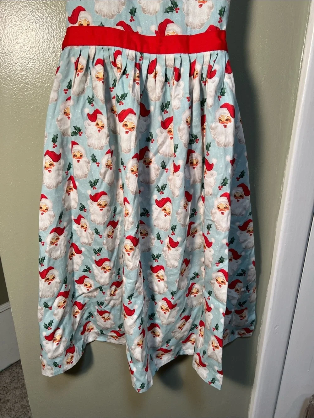 Mary SquareFestive Holiday Christmas Santa Claus Kitchen Apron Light Blue Cotton